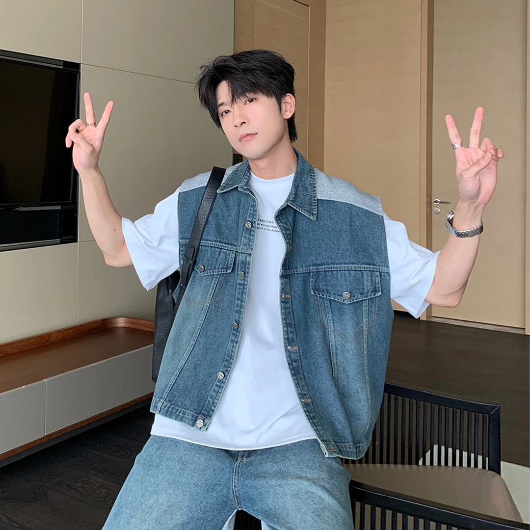 一轩轩轩【糯感肌理】夏季ootd穿搭拼接牛仔马甲薄款套装MJ105-K105