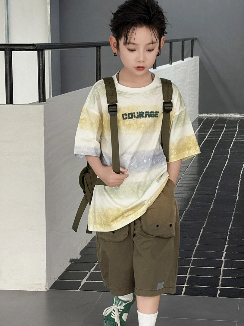 2025夏季中大童男女童3-12岁休闲时尚洋气圆领韩版运动短袖T恤