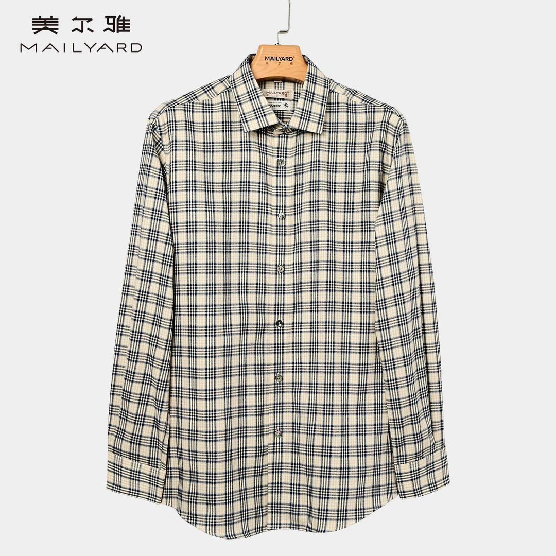 MAILYARD/美尔雅纯棉男士休闲格子长袖格纹衬衣 151