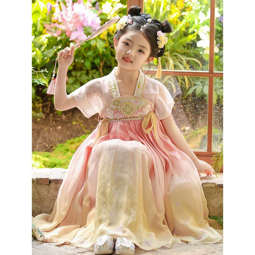 英国MK&DK汉服女童2025新款古风连衣裙中秋小女孩国风唐装公主裙