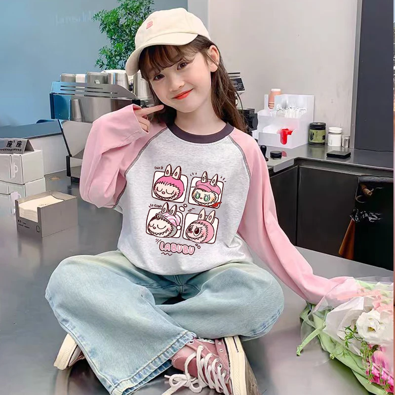 女童撞色长袖T恤2025新款拉布布儿童衣服洋气纯棉春秋拼色上衣潮