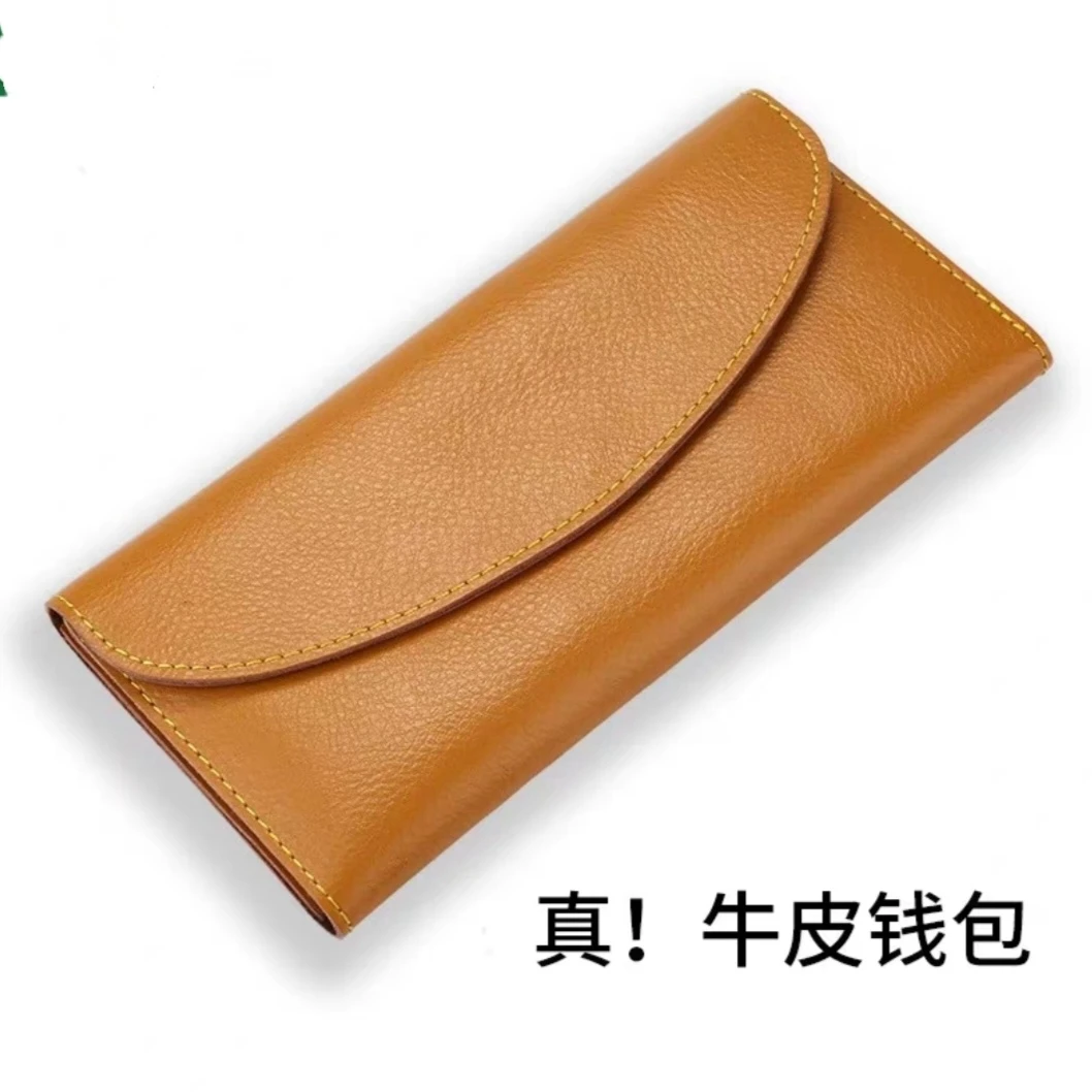 Je真皮二层牛皮软皮薄款男士女士精致钱包高档黄色钱夹长款手拿包