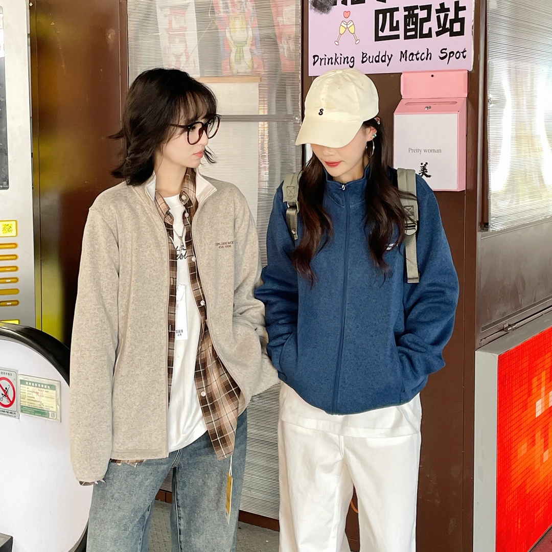 双生子加绒外套|森马情侣夹克抗静电花纱针织立领爆款冬装中性