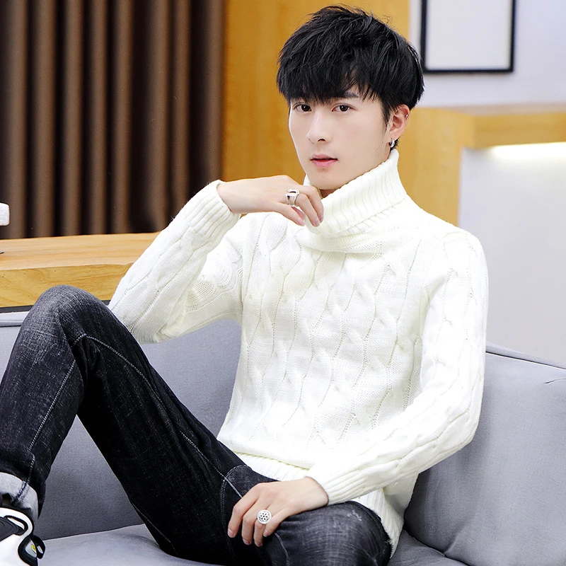 秋冬季男士高龄保暖半高领长袖学生毛衣男韩版修身加绒毛线衣