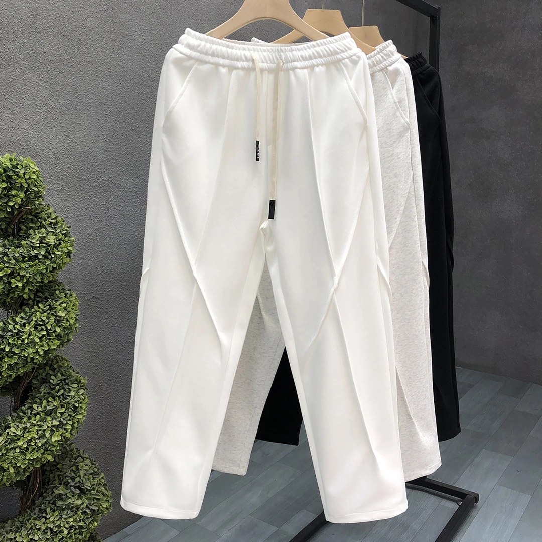高街风痞帅白色宽松裤子男潮牌青年直筒裤子2025夏季新款男士长裤
