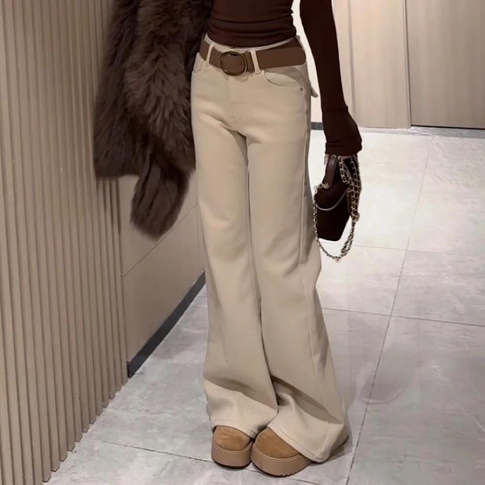 【FF】秋冬加绒不贴腿显瘦百搭微喇牛仔裤女