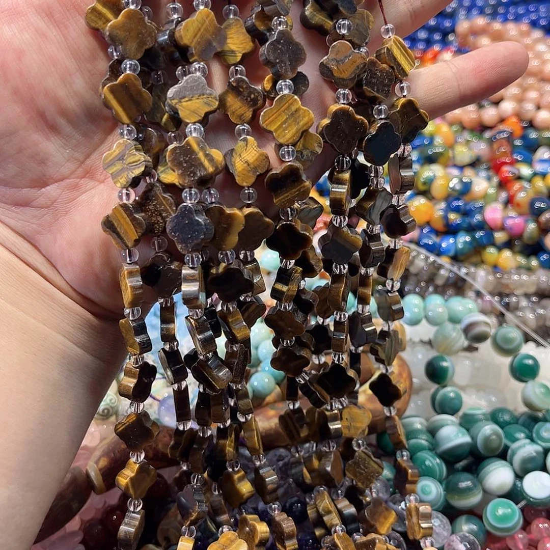 玛瑙/玉髓合金珠宝半成品虎眼四叶草一条15mm