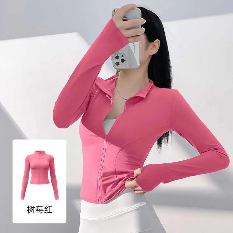 2025辣妹运动瑜伽外套女长袖修身显瘦防晒透气健身服户外休闲上衣