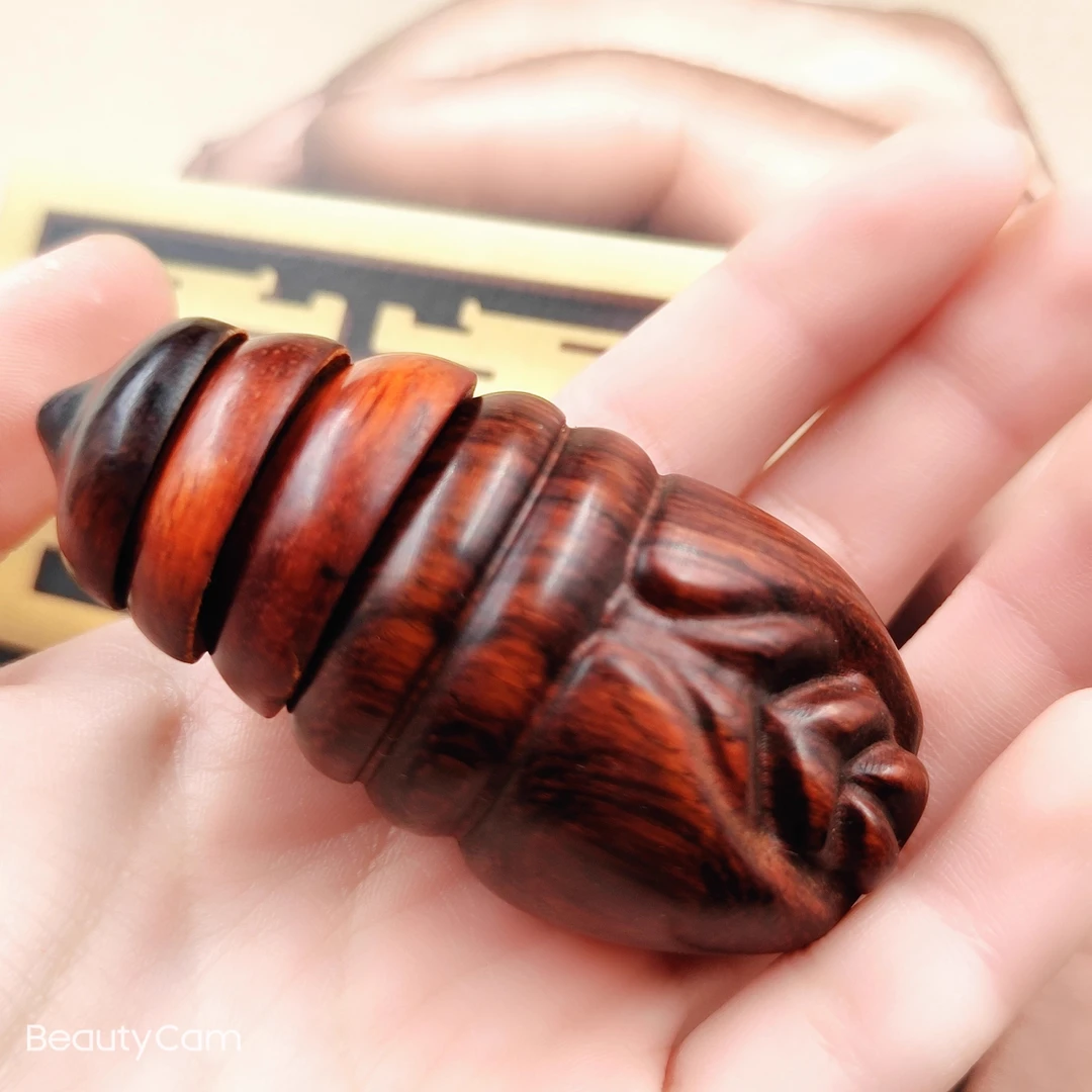 小叶紫檀木雕手把件茧蛹蚕蛹实木东西南北可动旋转按摩文玩装饰