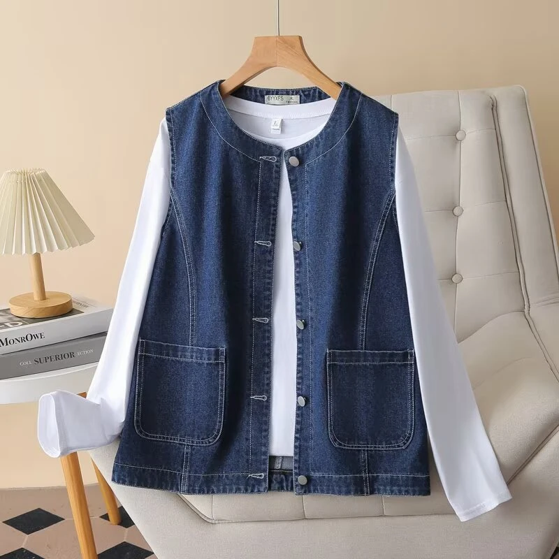 气质显瘦牛仔马甲女大码胖mm200斤韩版减龄百搭宽松无袖背心外套