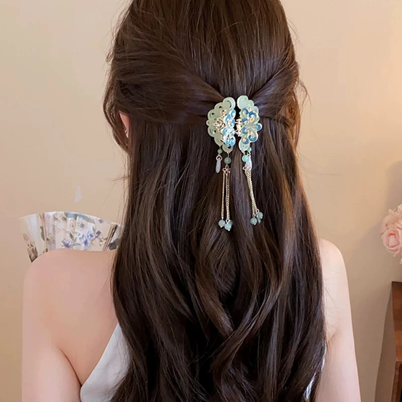 新中式蝴蝶步摇流苏抓夹女古风发饰旗袍汉服国风夹子头饰发夹新款