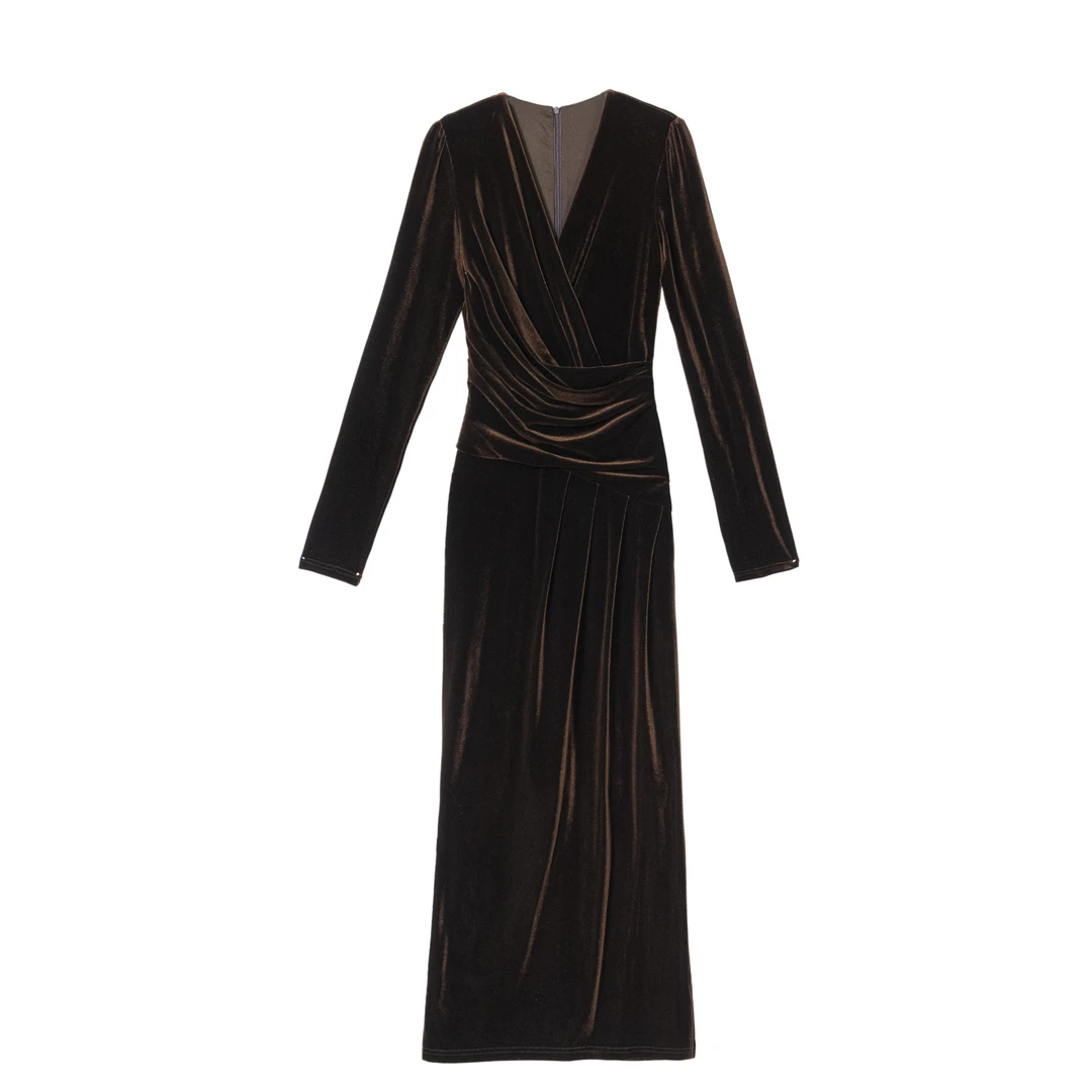 绒绒细语秋季新款法式气质收腰显瘦直筒连衣裙-YL11077