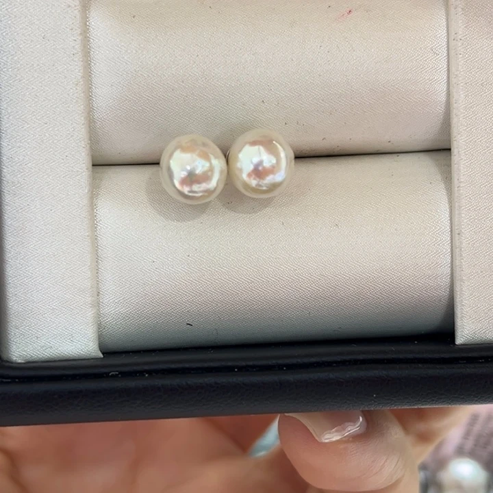 银S925镶嵌耳饰海水珍珠7-8mm2号