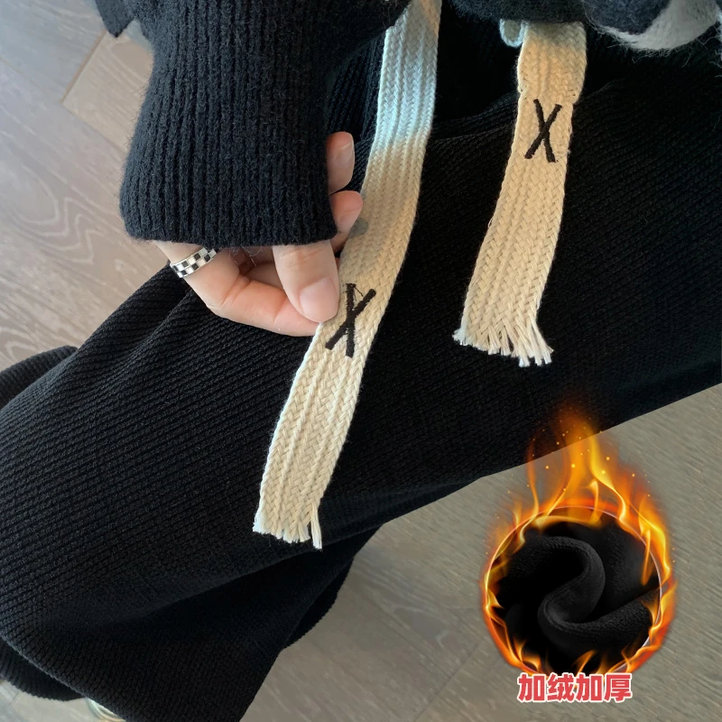 加绒加厚窄版阔腿裤秋冬季新款休闲高腰垂坠感显瘦直筒长裤HH101