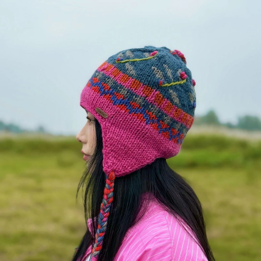雪花帽冬季秋冬女无檐护耳帽子百搭冬天时尚手工帽子女秋冬