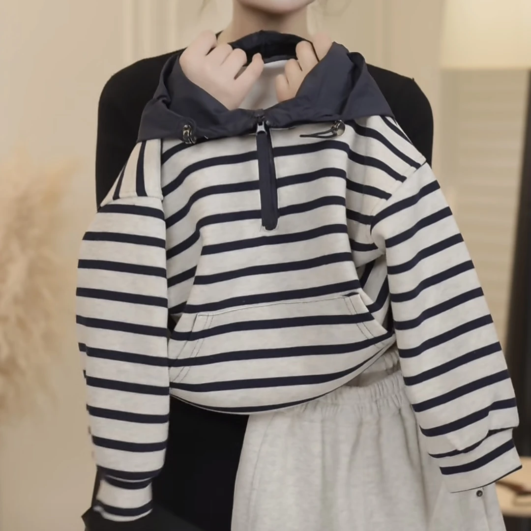 【男女通穿卫衣】春运动风卫衣条纹拼接百搭外套宽松长袖韩版