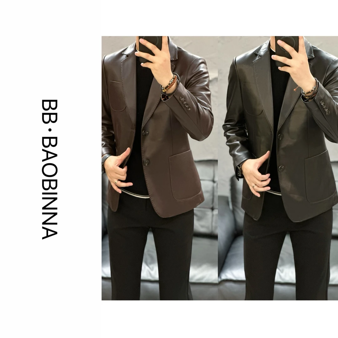 25秋冬季新款 | 男士珠针工艺西装领羽绒皮衣外套 23029