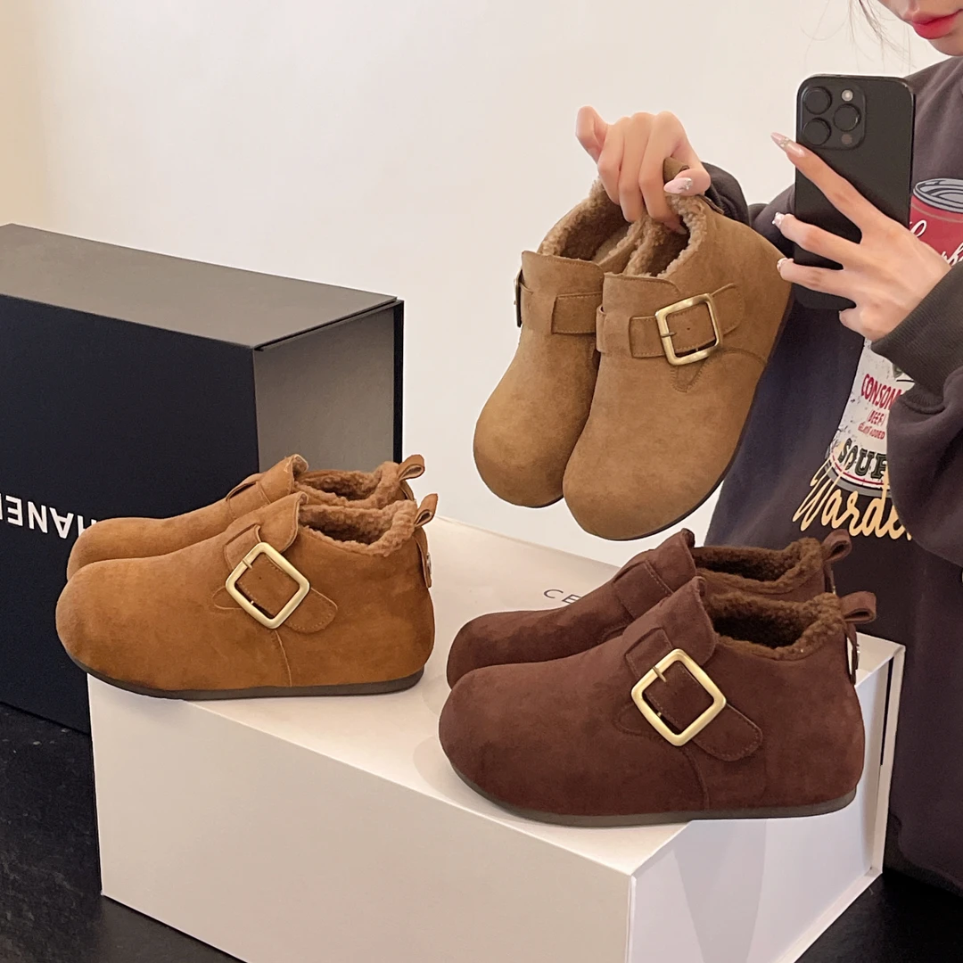 勃肯鞋女2025秋冬季新款复古软底圆头小个子内增高时装靴休闲百搭