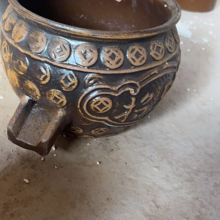 紫砂花盆瑕疵有修补20/16进水口2厘米