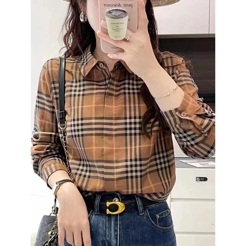 A124格子衬衫百搭格子衬衫格纹休闲韩版秋季小衫复古