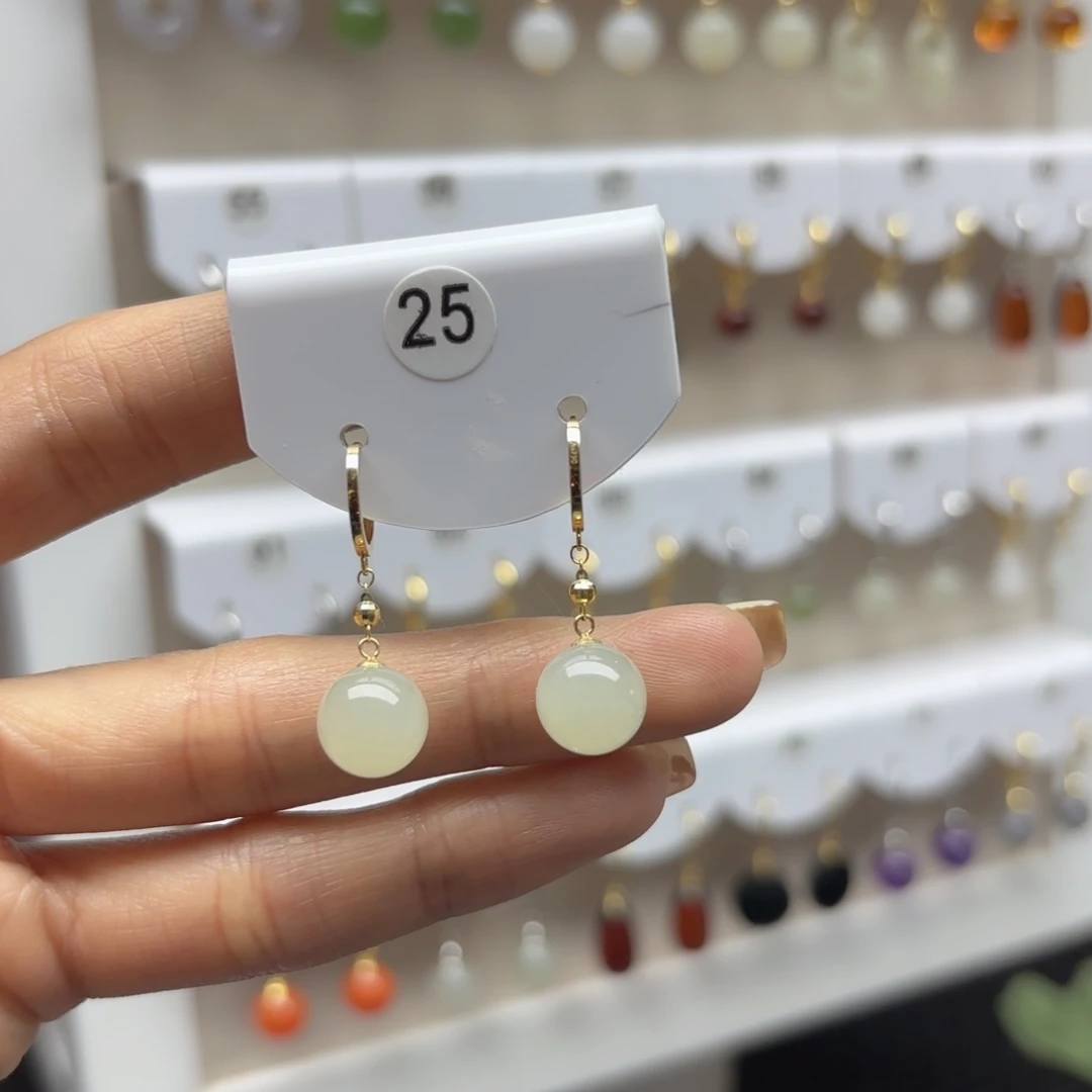 和田玉18K金镶嵌耳饰2