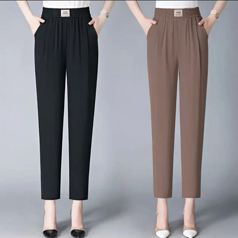 高腰休闲夏季九分裤百搭洋气薄款宽松大码妈妈高腰休闲夏季薄款