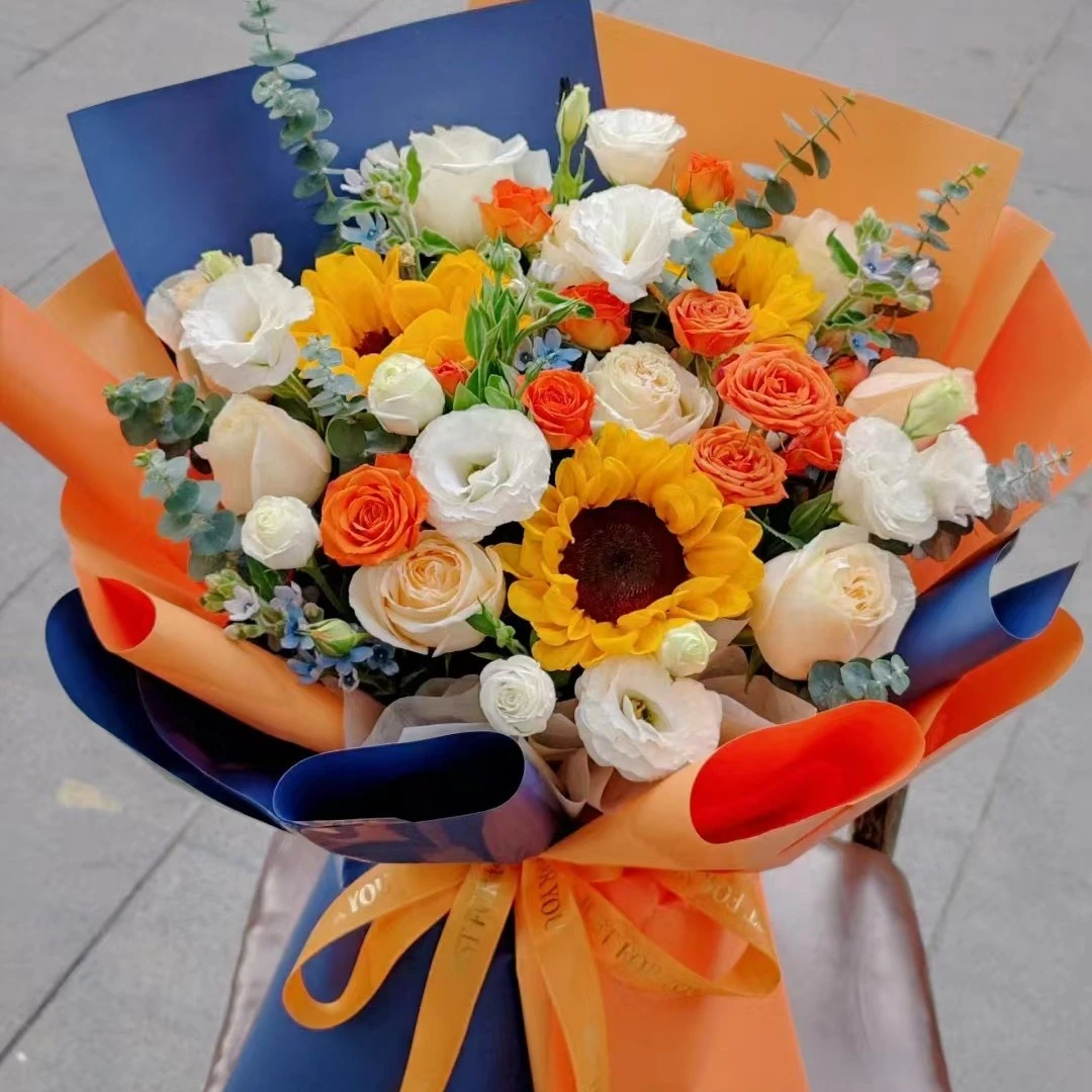 【春日暖阳】3 枝向日葵 9 枝香槟玫瑰洋桔梗混搭鲜花花束