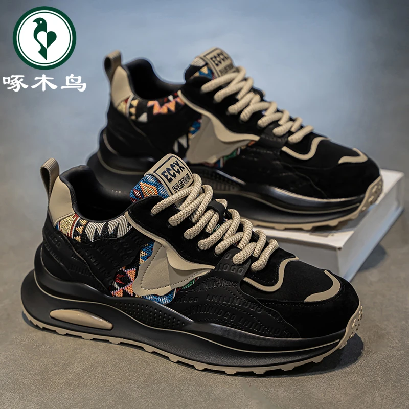 啄木鸟男士厚底休闲鞋新款阿甘鞋潮牌复古休闲板鞋百搭厚底增高