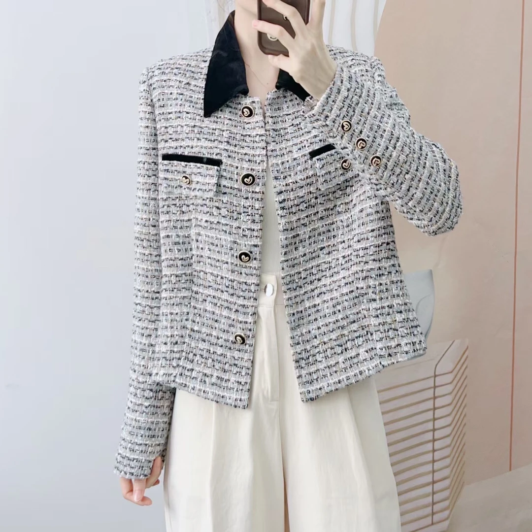 816清F5秋季品牌专柜新品时尚韩版名媛风粗纺百搭短款外套