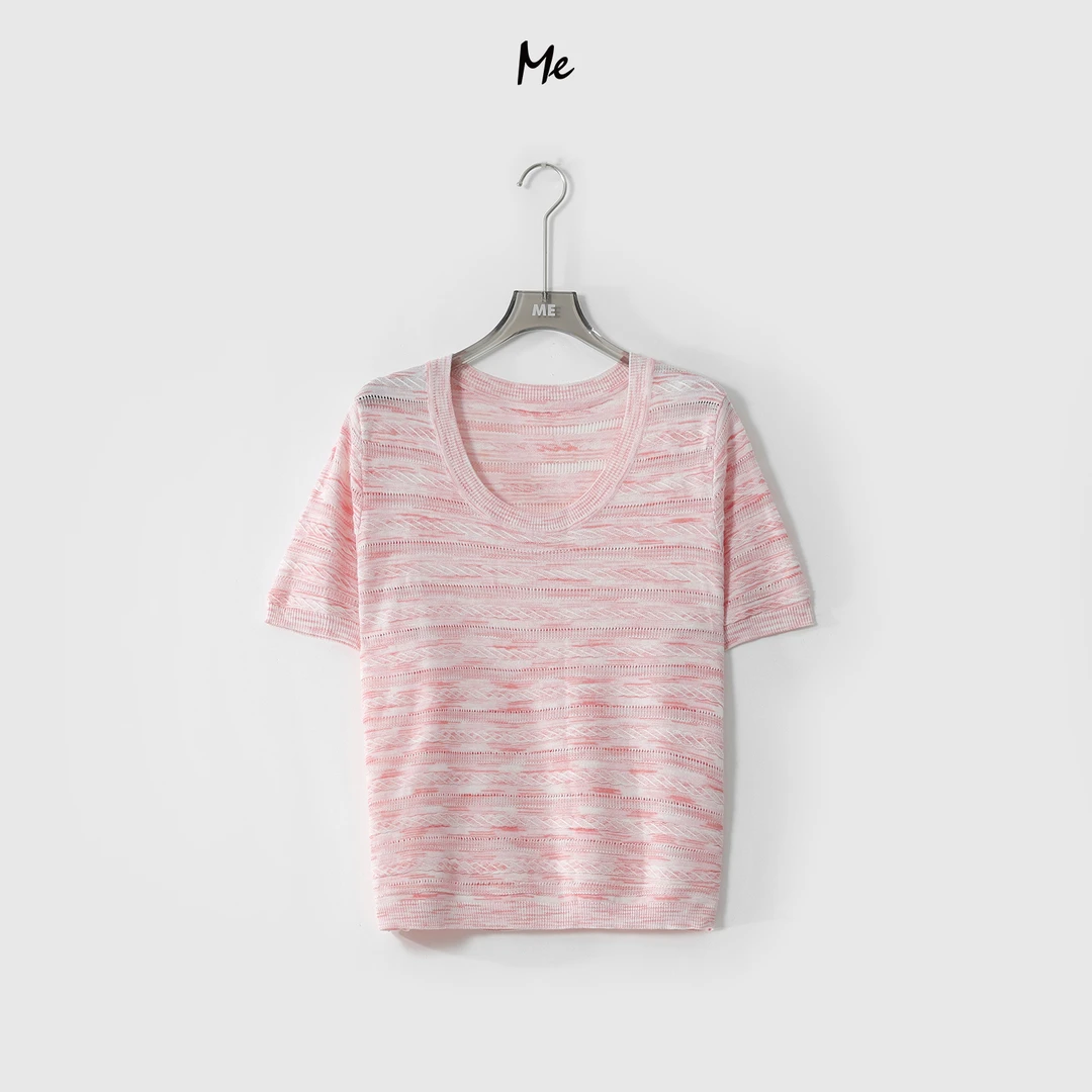 ME【彩色绞花T】夏季新款女士显瘦通勤百搭针织衫MEQS3409