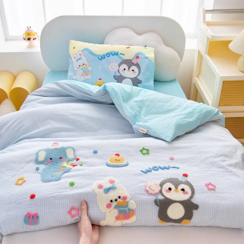 2025新款A类母婴级100全棉毛巾绣幼儿园卡通三件套被子被芯被套