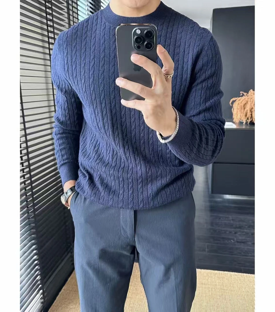 男士纯色毛衣秋冬新款百搭圆领潮流简约时尚高级感青年长袖针织衫