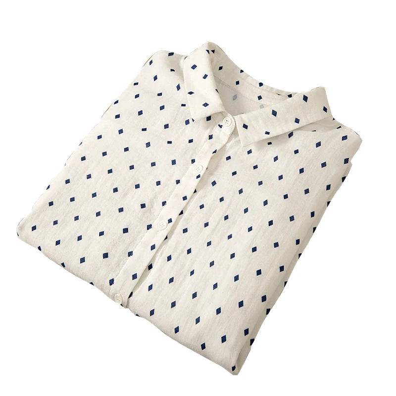 她池2025春装新款女装翻领衬衫小清新撞色菱格宽松衬衣T51B0191C