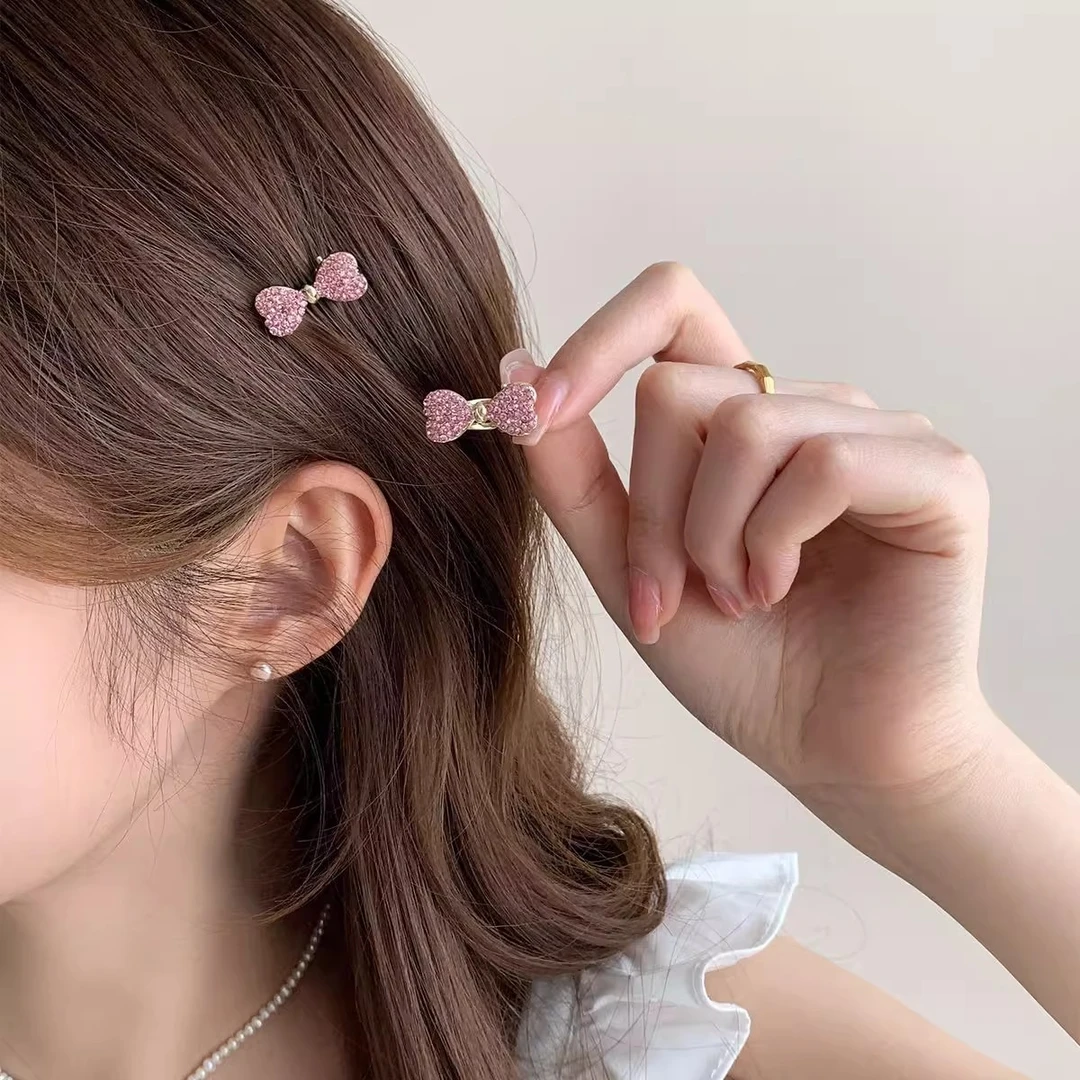 迷你水钻发夹蝴蝶结刘海夹子精致侧边高级前额发卡小号鸭嘴发饰