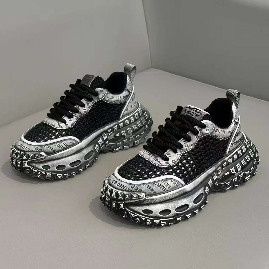 休闲鞋跑步鞋厚底增高网面编织透明老爹鞋男鞋运动鞋男士机能潮鞋