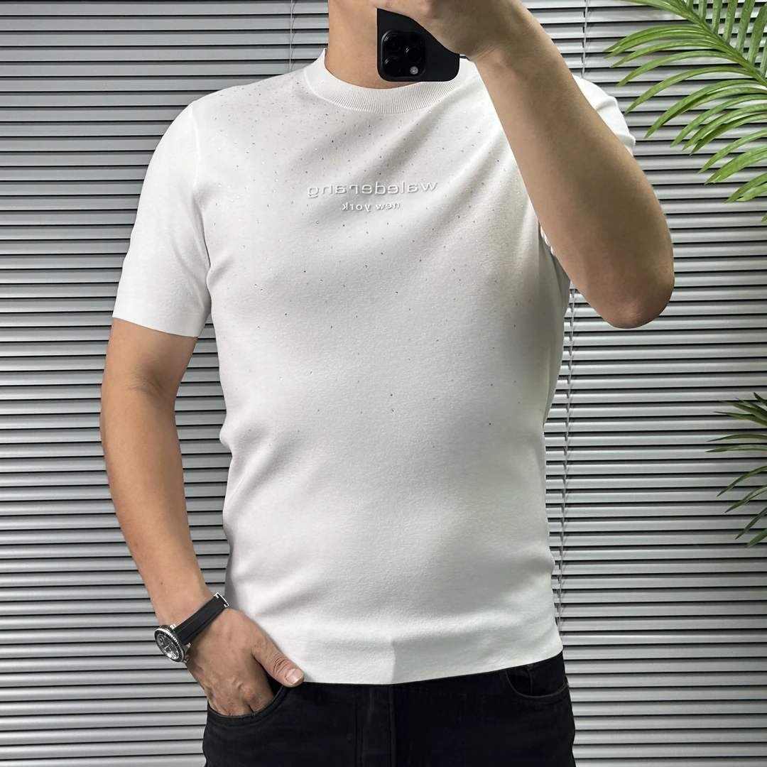 2025春季新品男士高端定制满天星时尚轻奢休闲百搭纯色短袖3002