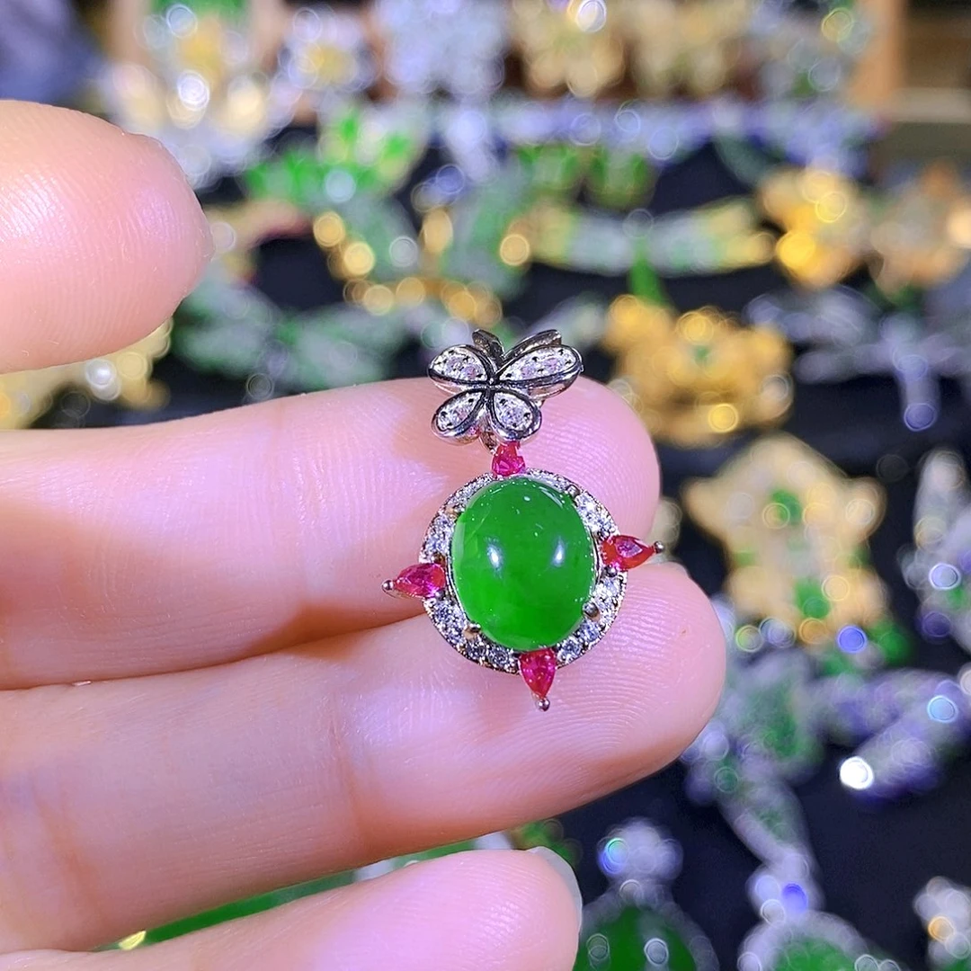 吊坠(不含链)银S925镶嵌翡翠