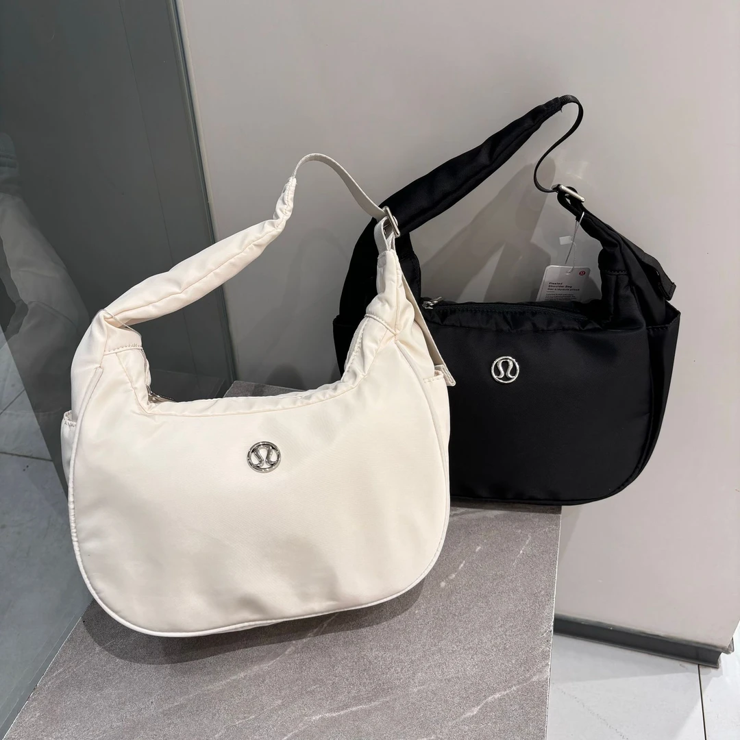 lulu女包4L腋下包饺子包通勤休闲月牙包单肩包尼龙包包黑色