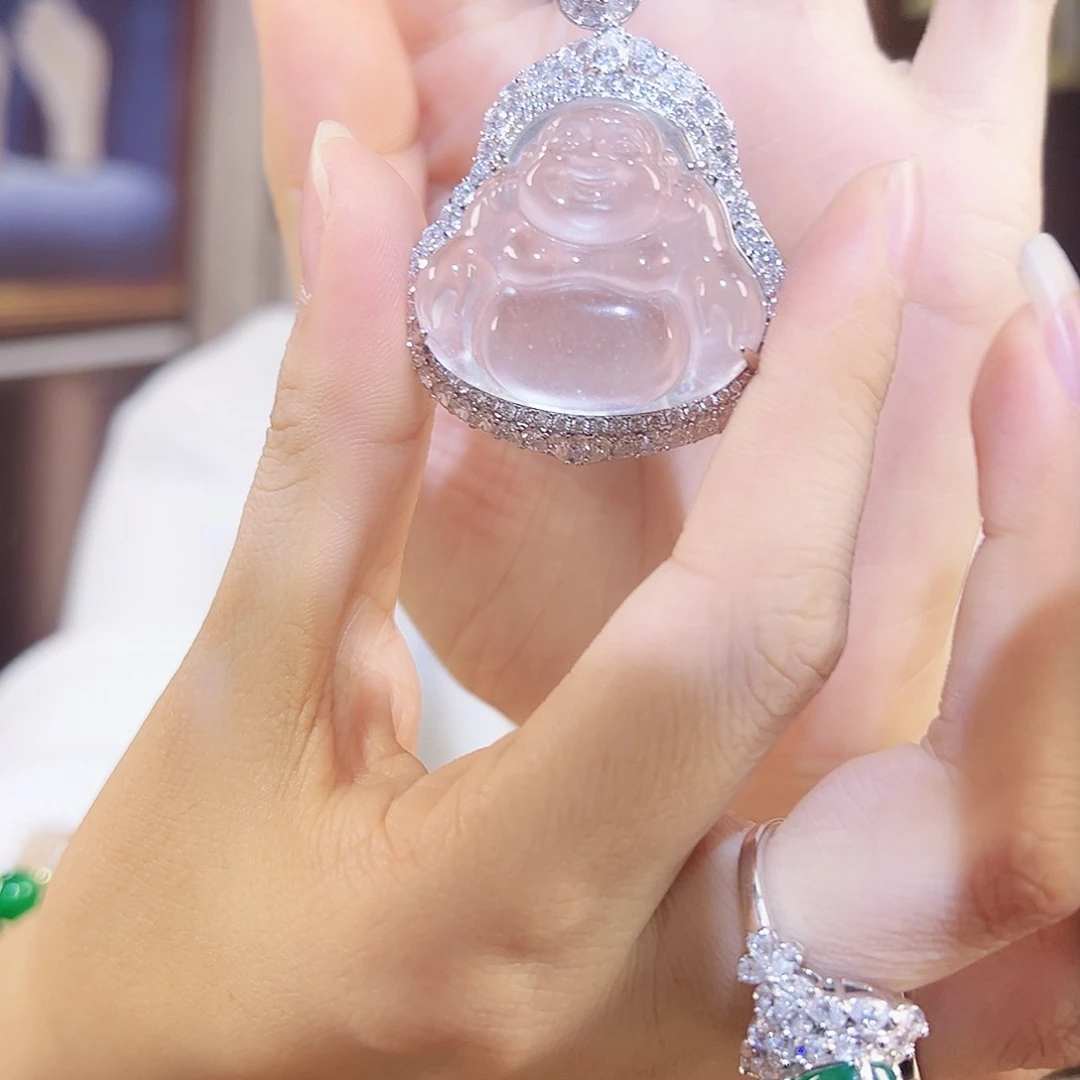 石英质玉银S925镀金镶嵌颈饰