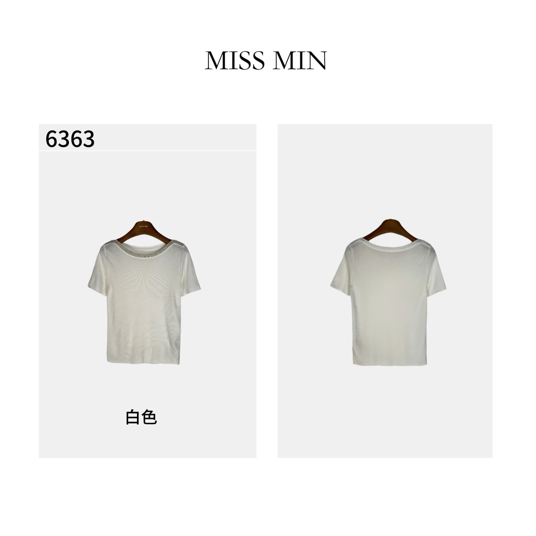 MISS MIN 6363重工镶钻财阀千金女装圆领T设计感宽松显瘦短款上衣