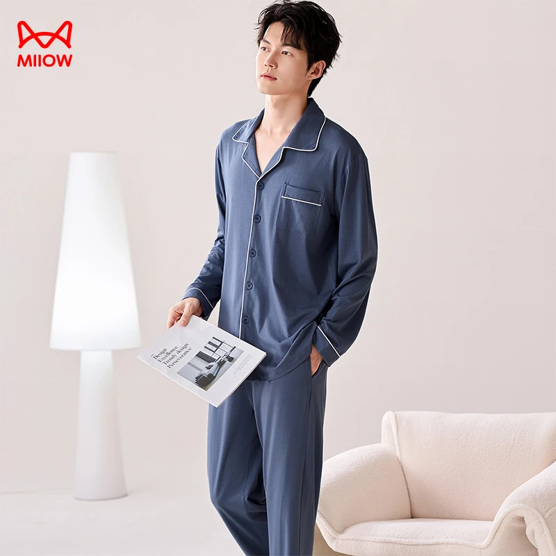 MiiOW/猫人春秋季男士莱塞尔睡衣简约高级质感舒适可外穿家居服