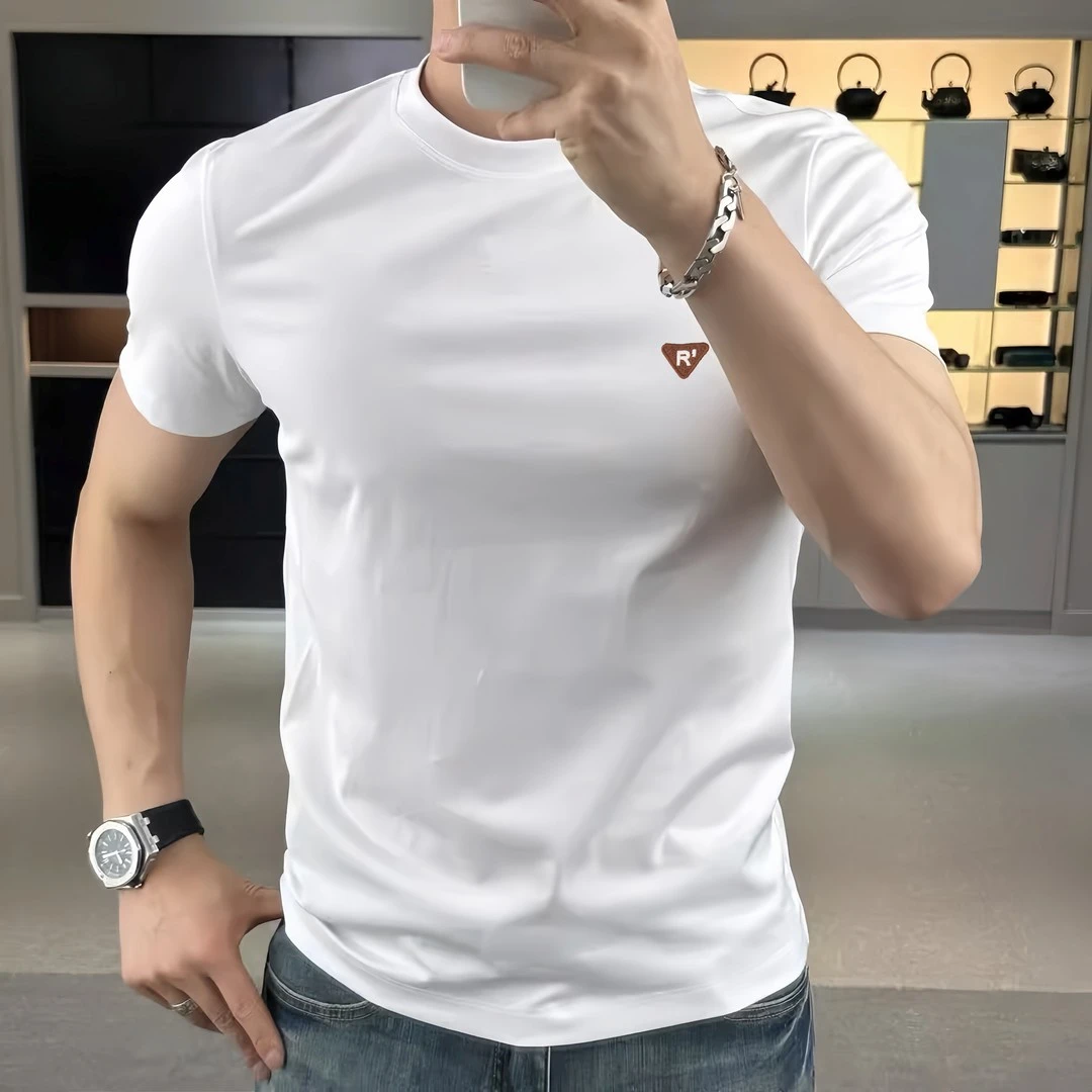 高级感男夏季新款纯色简约刺绣短袖T恤休闲潮流百搭轻奢流行欧货