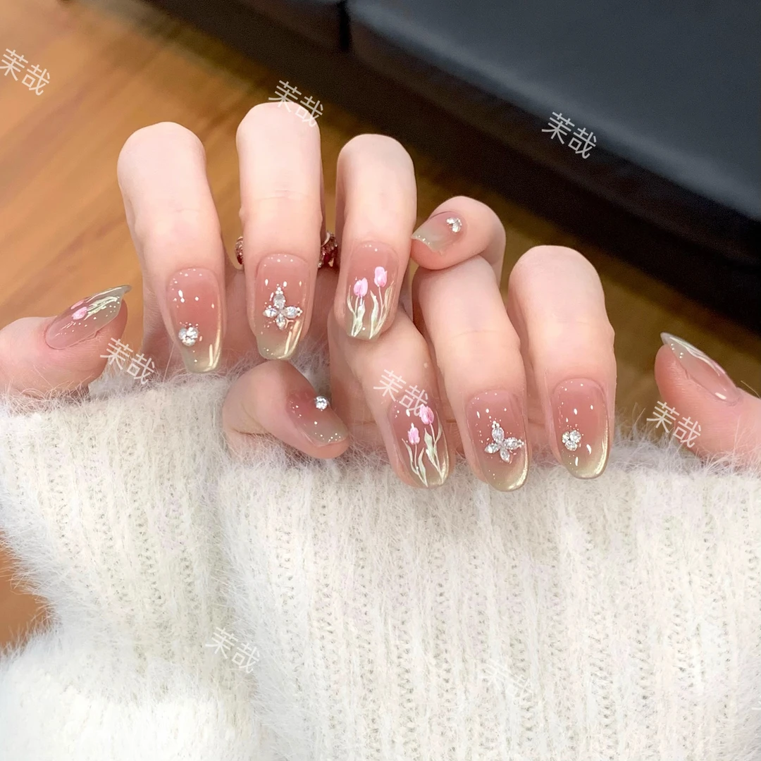 茉哉清现货【郁香来信】纯手工定制美甲拆卸穿戴甲A3697