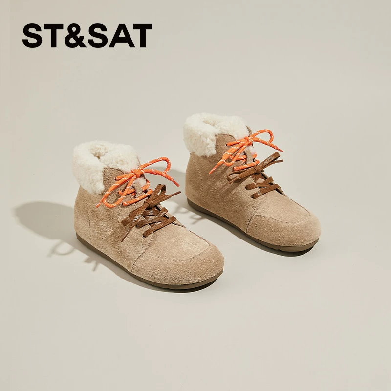 星期六高帮雪地靴女士2025新款冬季加绒毛毛鞋复古休闲勃肯鞋短靴