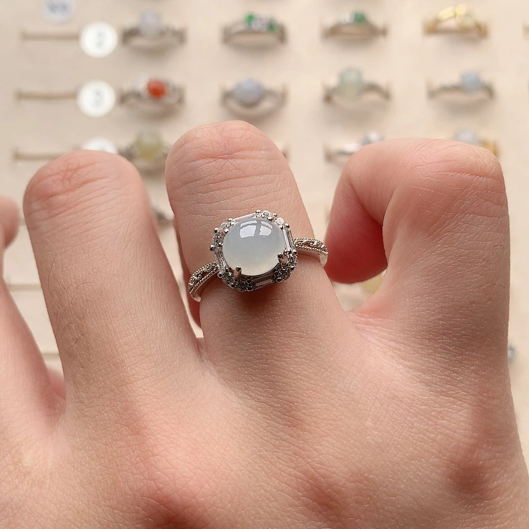 翡翠戒指银S925镶嵌0067