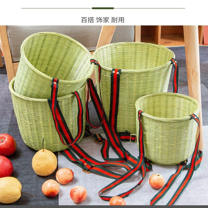 舞蹈竹筐竹制品可背篓带茶叶调节首具背带表演儿童采摘竹编背箩