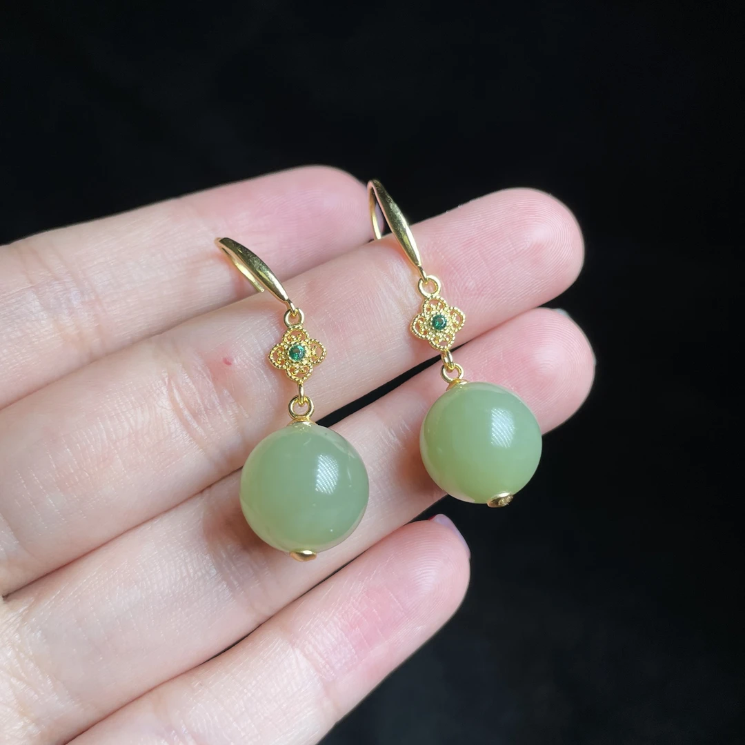 【玉总珠宝】925银和田玉圆珠耳钩耳环首饰多样性发一CAN1420538