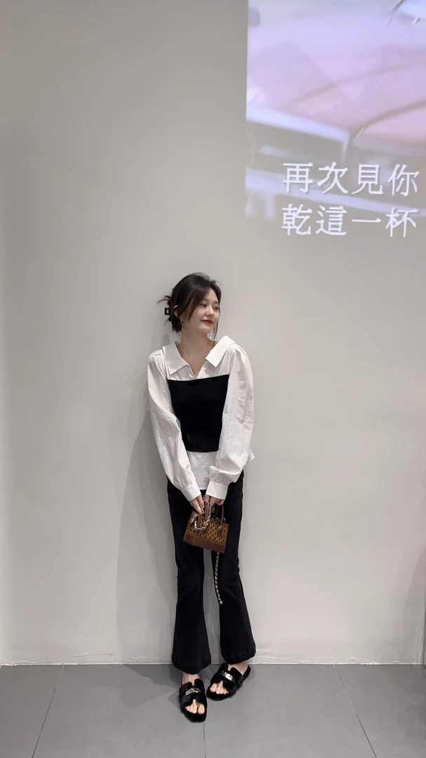 2025秋季新款韩系假两件衬衫女绑带收腰显瘦长袖上衣百搭直筒裤