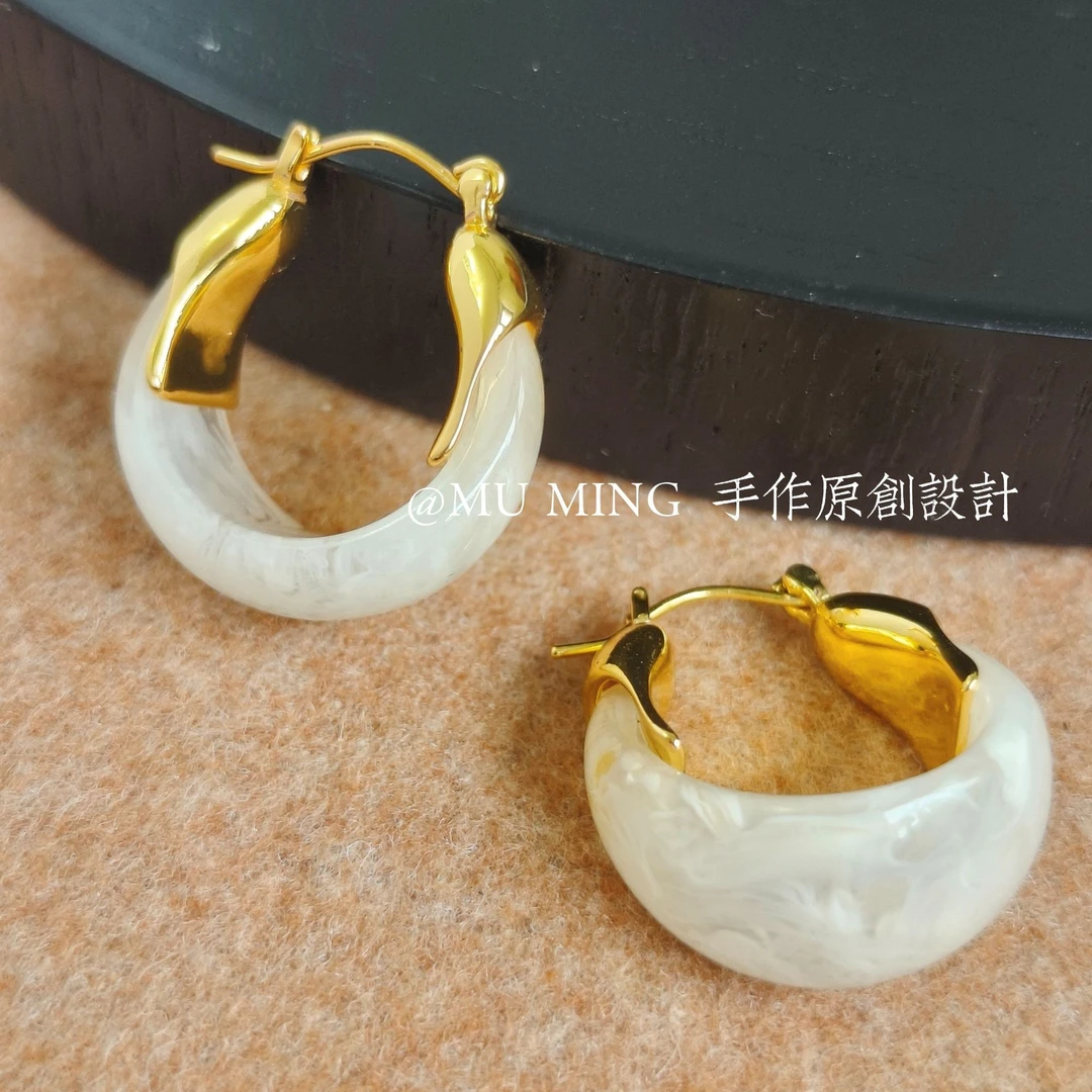 合金树脂耳饰 复古气质大耳钉轻奢时尚百搭法式小众简约手作手工