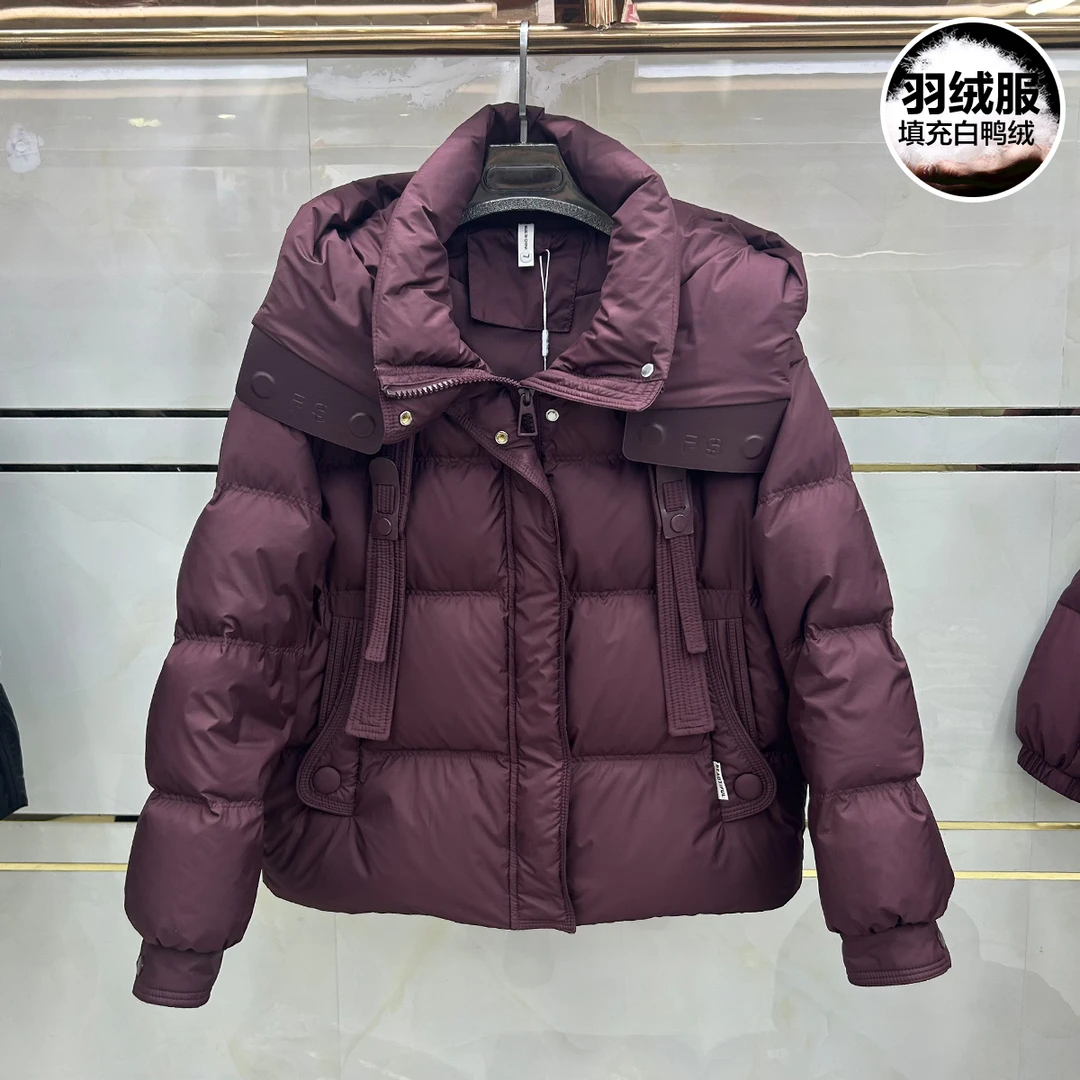 安哥拉红羽绒服中年女冬装袄子2024新款洋气减龄妈妈装短款面包服